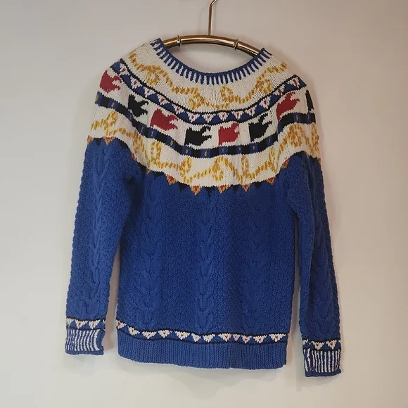 VTG Birch Bros Nordic Fair Isle Novelty Animal Pullover Sweater Blue Sz M - Picture 9 of 12
